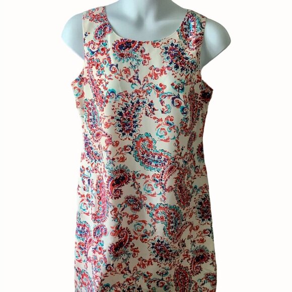 Talbots Dresses & Skirts - Talbots white paisley polyester fully lined back zip sleeveless midi dress 16